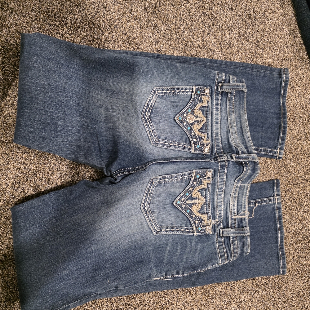 Miss Me Blue Boot Cut Jeans with Embellished Pockets
